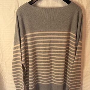 NWOT 41 Hawthorne XXL Striped Gray and Cream lightweight Sweater